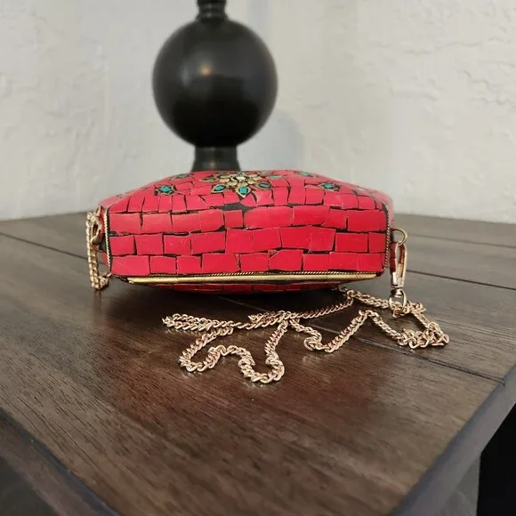 RAMLA Moroccan Mosaic Bag- Red & Gold - Picture 9 of 10